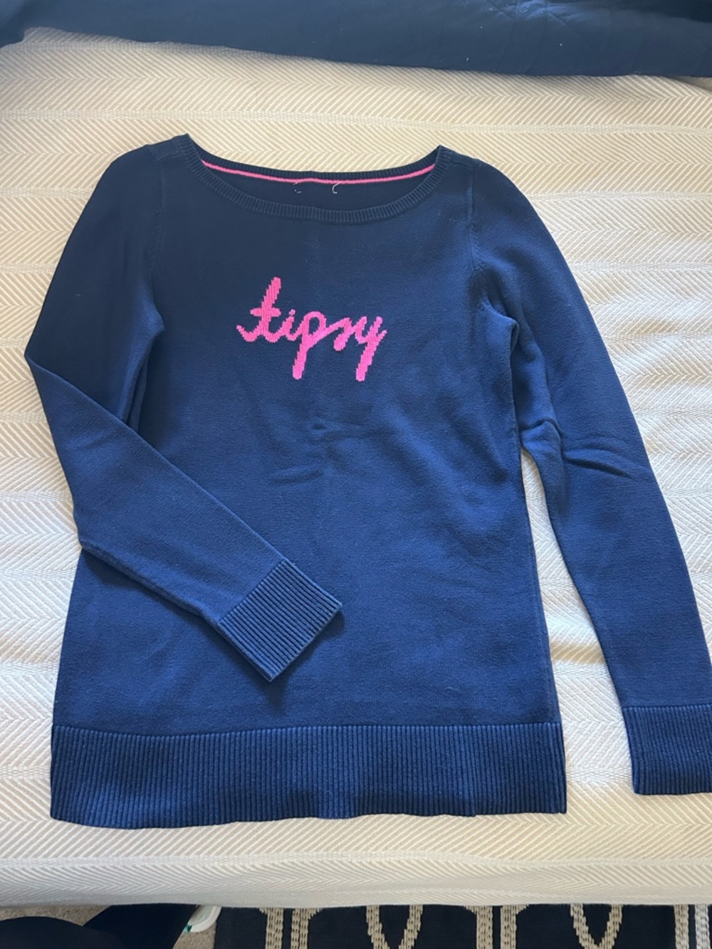 Lilly Pulitzer Navy Crewneck Sweater with Pink Script